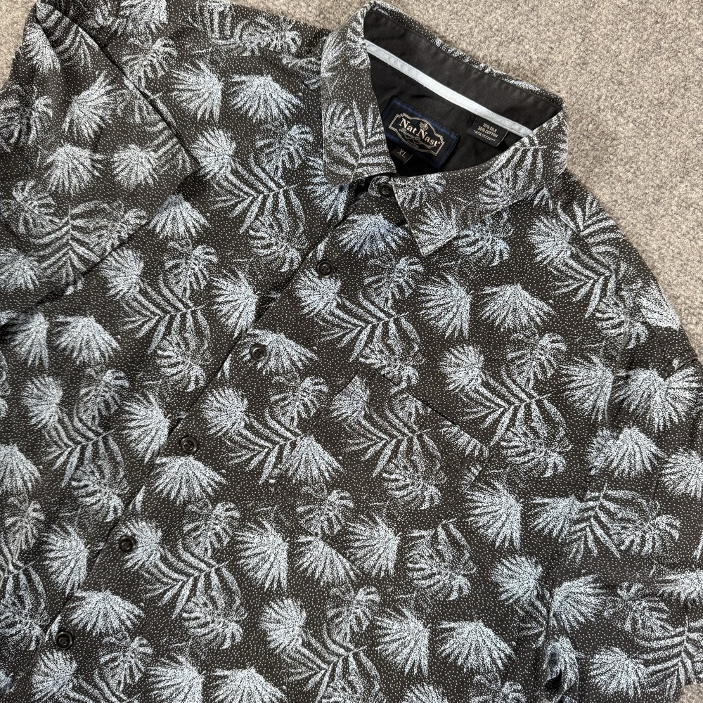 Nat Nast Shirt Mens XL Blue Black Silk Blend Button Up Short Sleeve‎ Hawaiian